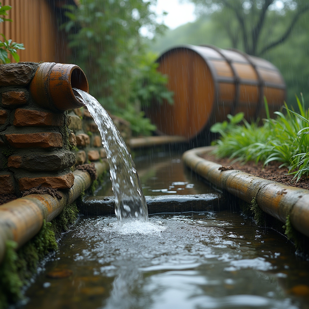 Système de récupération d'eau de pluie dans un jardin